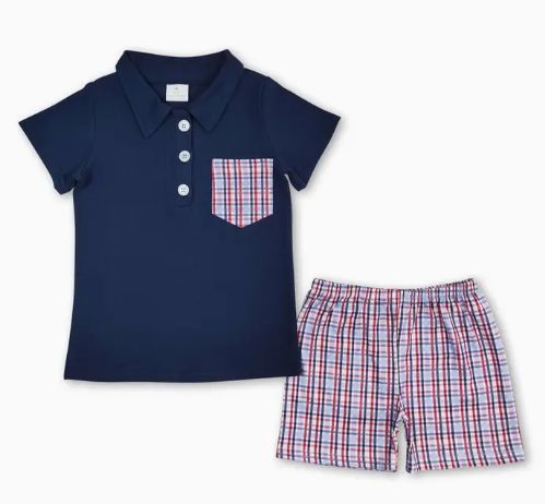 Red White Blue Gingham Polo Set