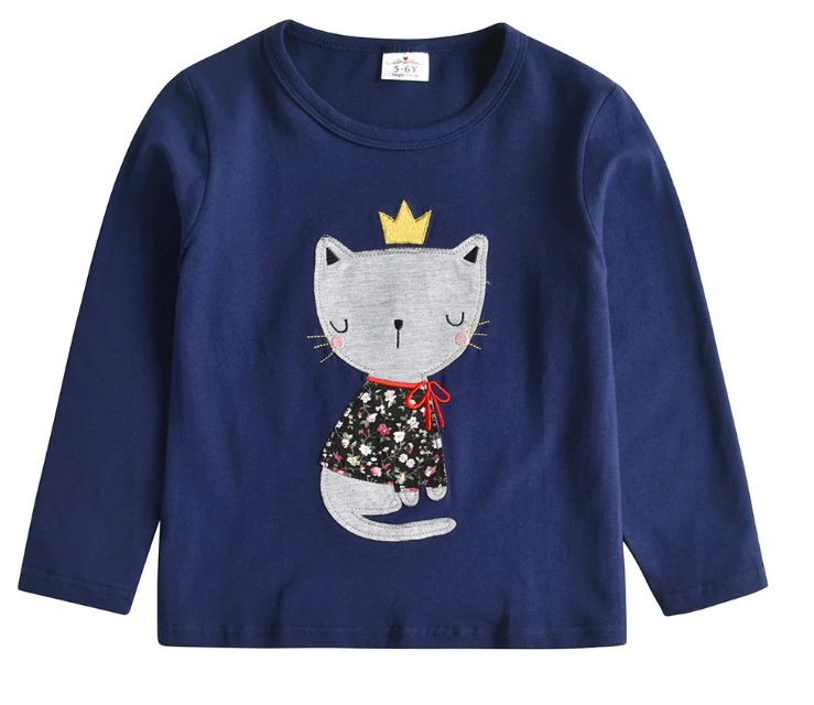 Navy Princess Cat LS T Shirt