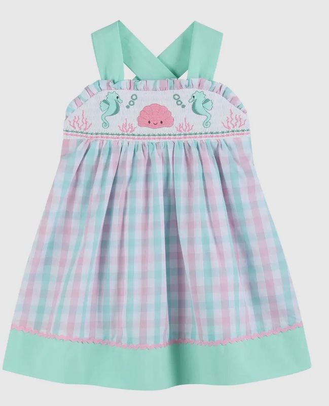 Pink &amp; Aqua Smocked Seashell Dress