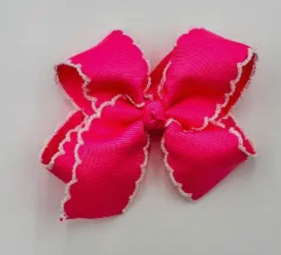 Hot Pink White Picot Trim Bow