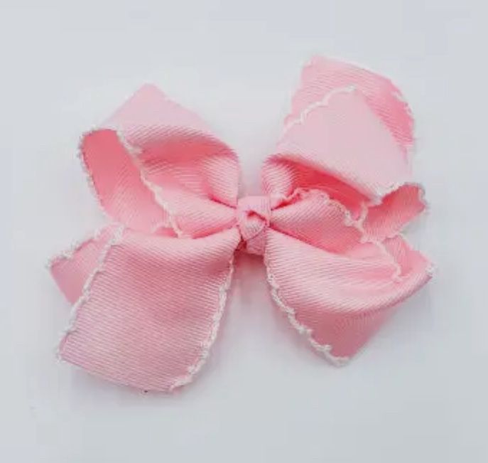 Pink Bow with White Picot Trim