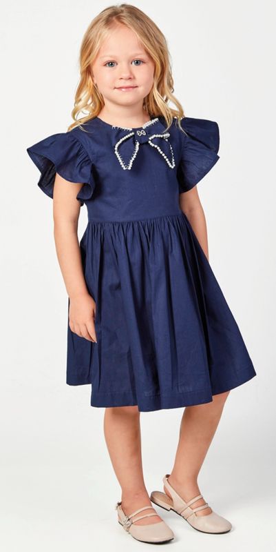 Navy Blue Dress with Pearl Bow