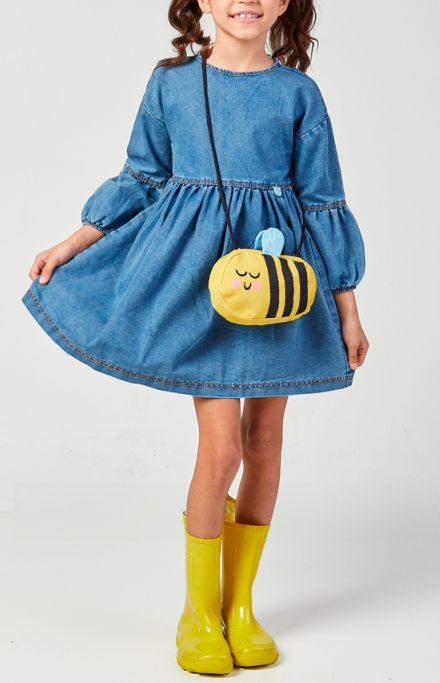 Denim Dress With Bee Bag, Size: 2/3T