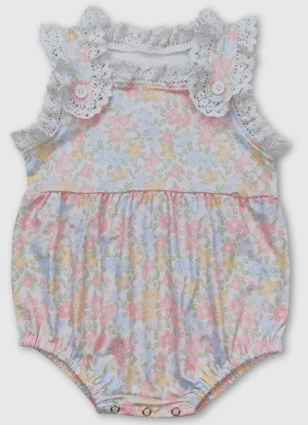 Pastel Floral Lace Sleeveless Romper, Size: 0/3M