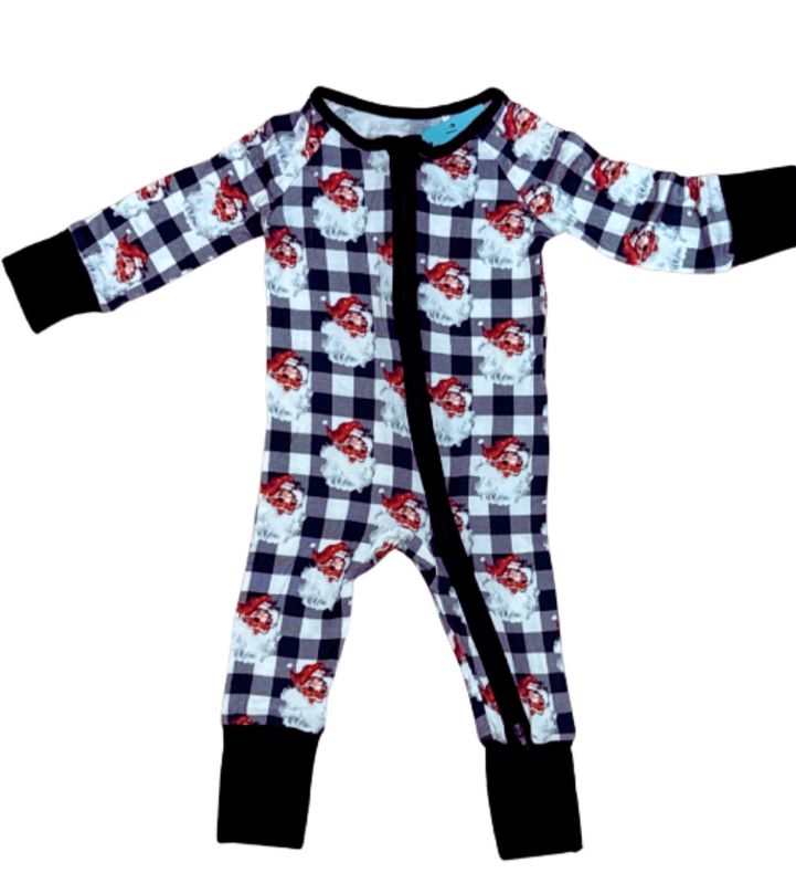Black &amp; White Plaid Santa Bamboo Zippy