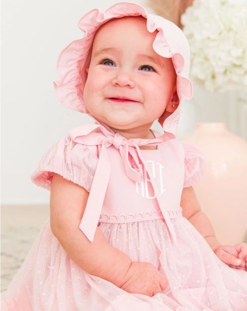 Pink Dotted Tulle Dress &amp; RuffleButt Bloomer Set