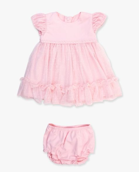 Pink Dotted Tulle Dress &amp; RuffleButt Bloomer Set, Size: 6/12M