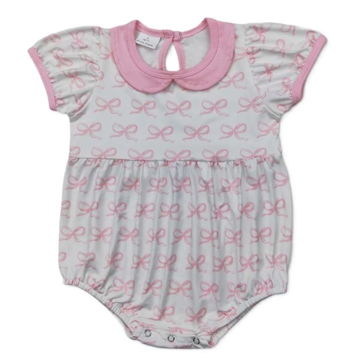 Peter Pan Collar Pink Bow Romper