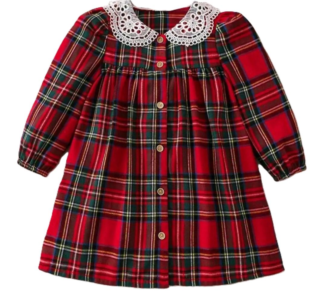 Tartan Plaid Lace Collar Dress