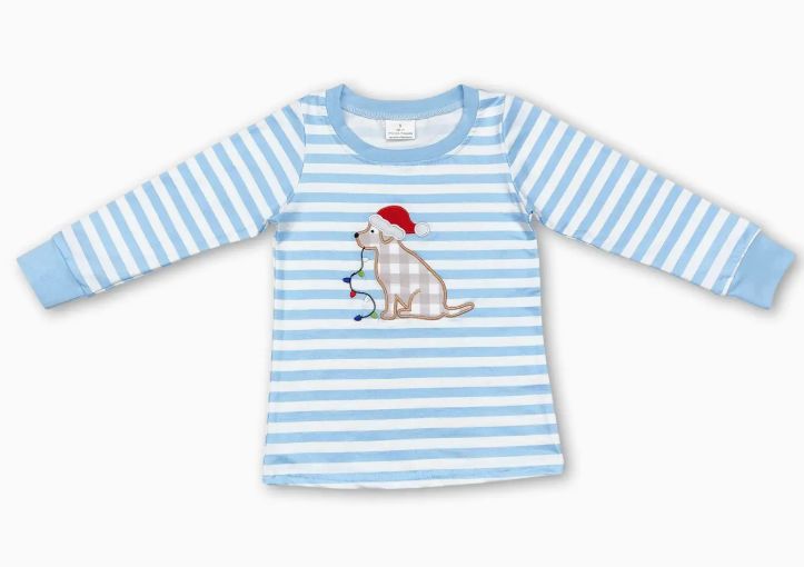 Blue Stripe Christmas Dog LS Shirt