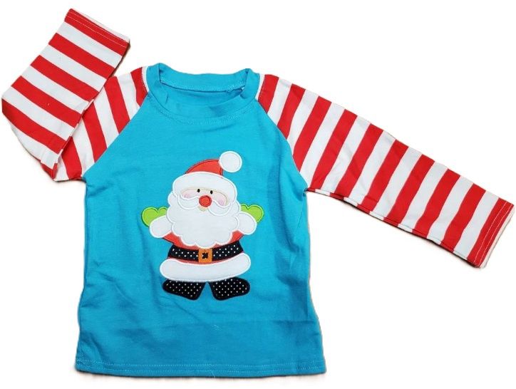 Aqua Striped Santa LS T Shirt