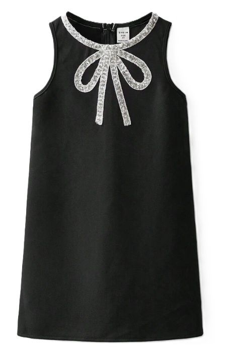 Black Silver Metallic Bow Dress