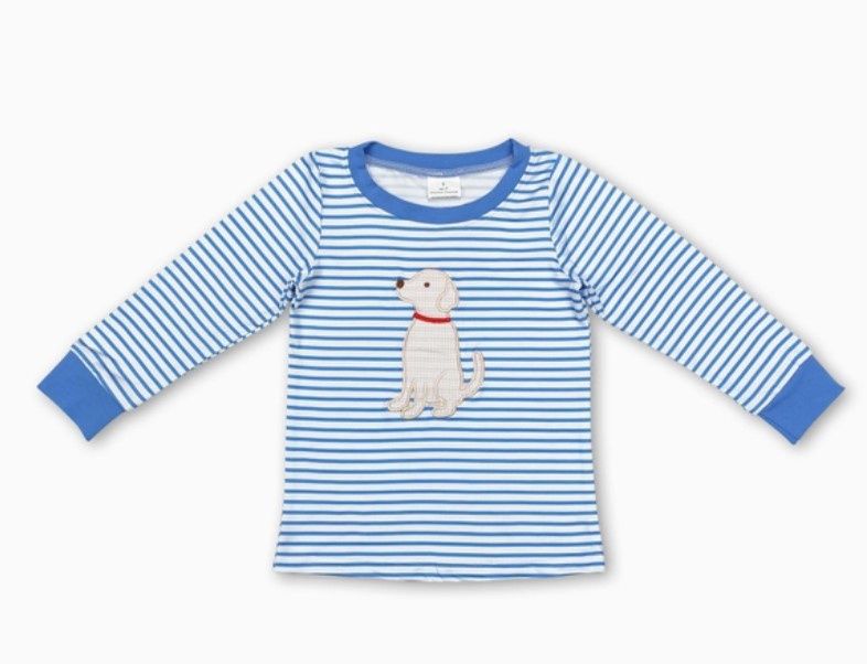 Blue Stripe Dog LS T Shirt, Size: 2T