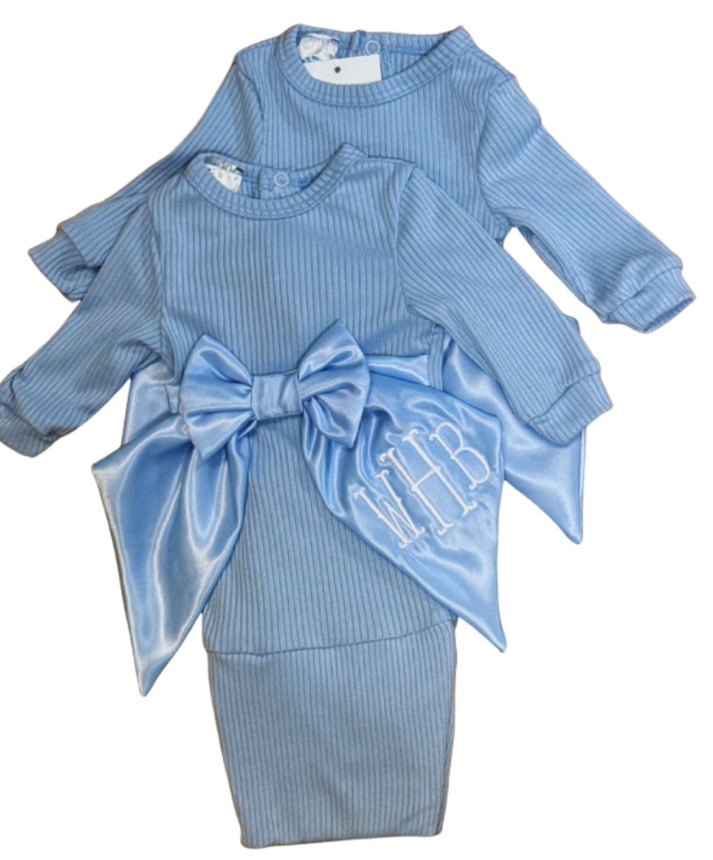 Blue Gown with Swaddle Bow