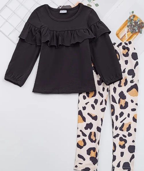 Black Leopard Legging Outfit, Size: 4/5T
