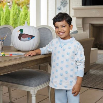 Cassidy Comfy Crewneck-Vintage Prep Pumpkin Blue