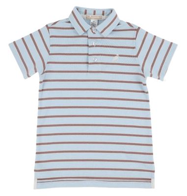 Prim &amp; Proper Polo-Buckhead Blue &amp; Gray Brown Stripe