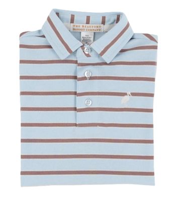 Prim &amp; Proper Polo-Buckhead Blue &amp; Gray Brown Stripe