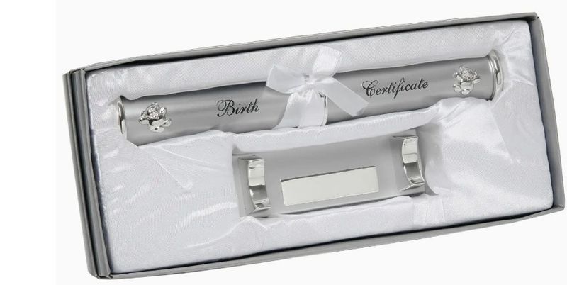 Silver Tone Birth Certificate Holder