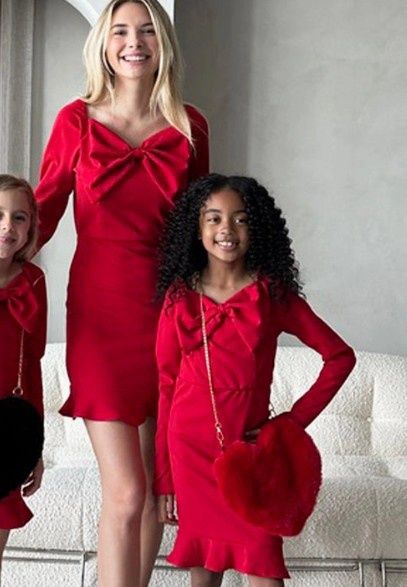 Mommy &amp; Me Red Bow Dress-Adult