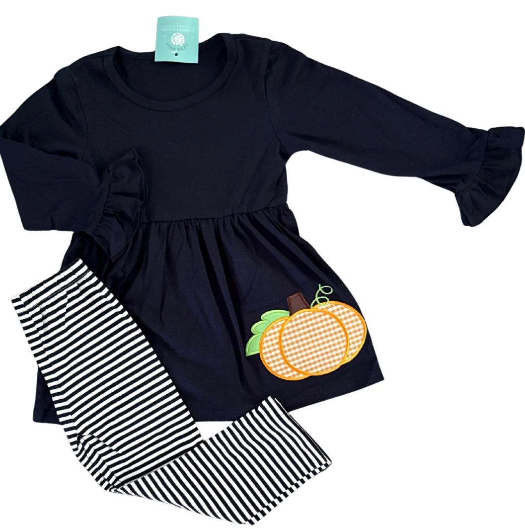 Navy LS Pumpkin Applique Tunic Set