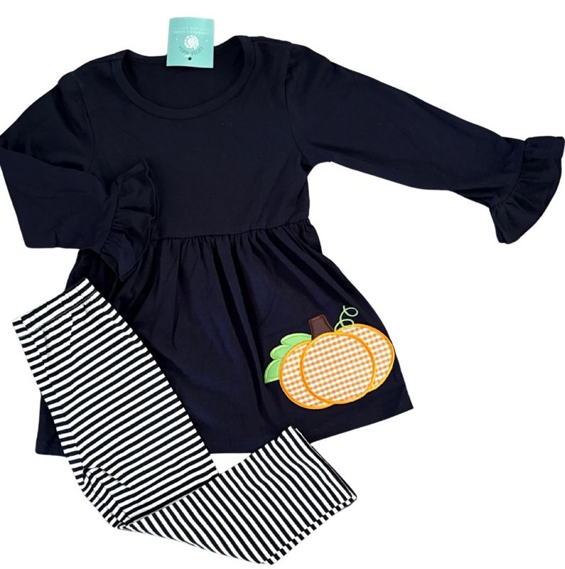 Navy LS Pumpkin Applique Tunic Set