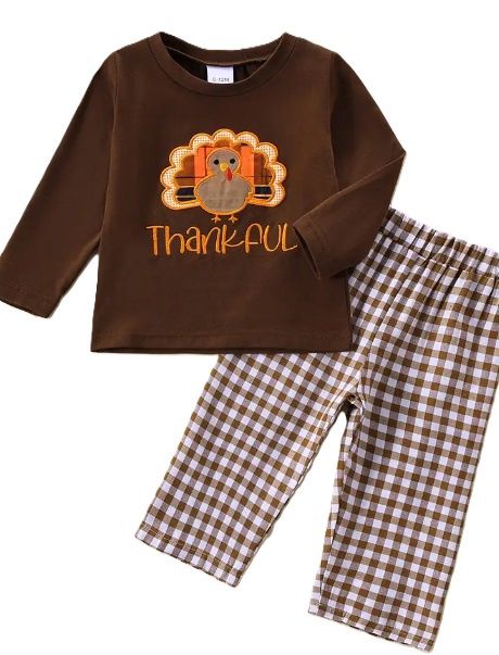 Thankful Turkey Gingham Set, Size: 2/3T