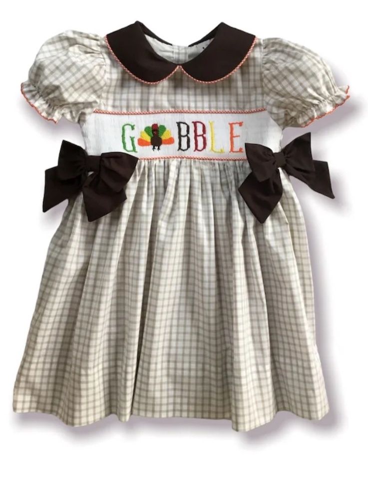 HAND SMOCKED TURKEY DRESS, Size: 6M