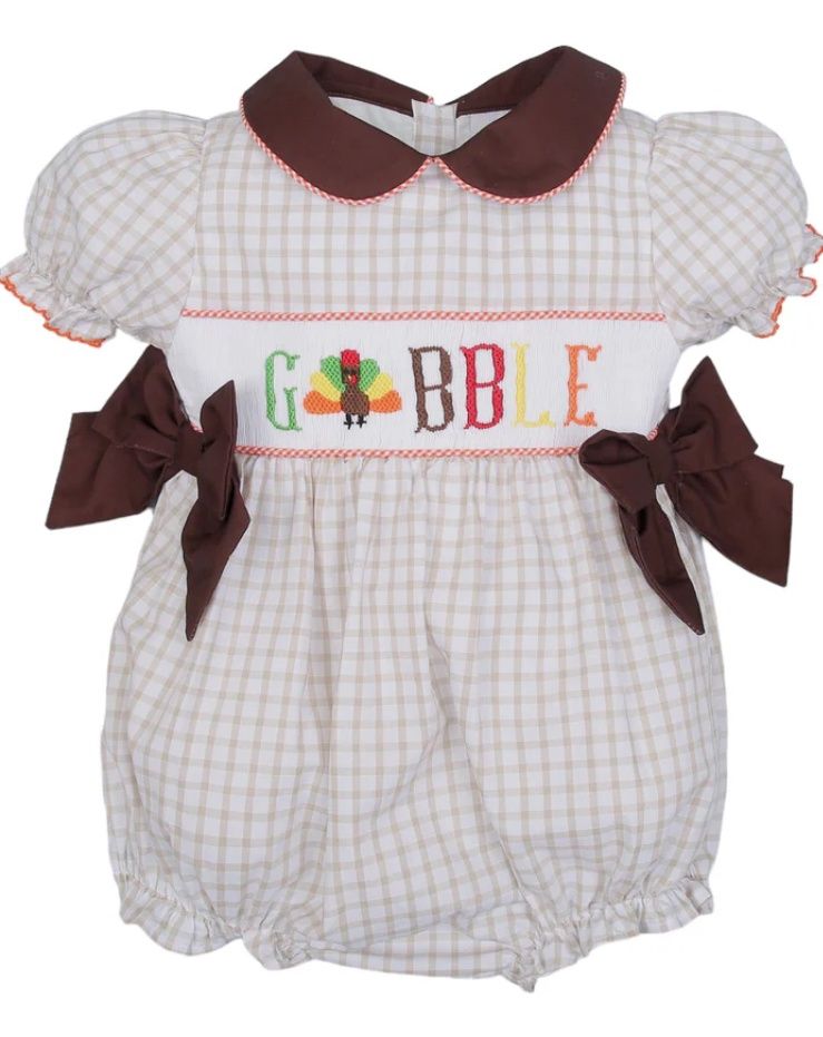 HAND SMOCKED TURKEY BUBBLE, Size: 6M