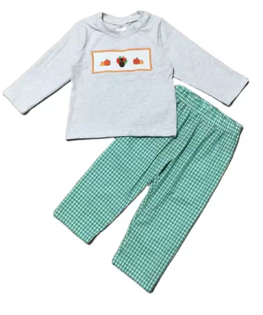 Gingham Green Turkey Set, Size: 8/9