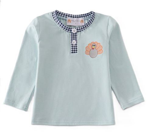 Green Embd Turkey LS T Shirt, Size: 2T