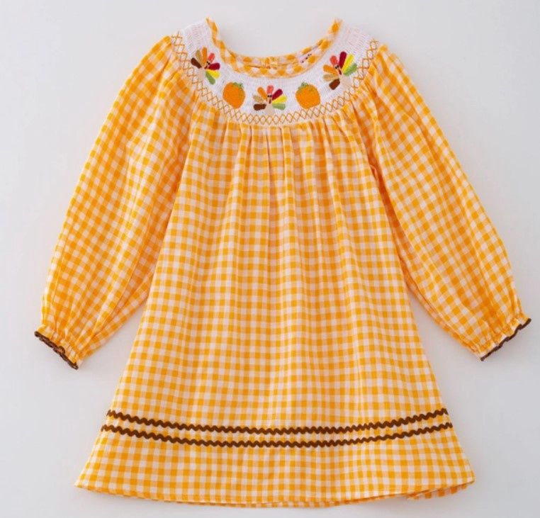 Orange Smocked Turkey Dress, Size: 2T
