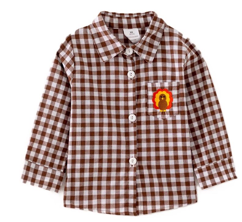 Brown Gingham Turkey Button Up, Size: 12M