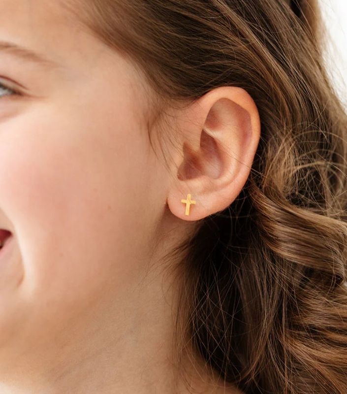 Sterling Silver Gold Tone Cross Earrings