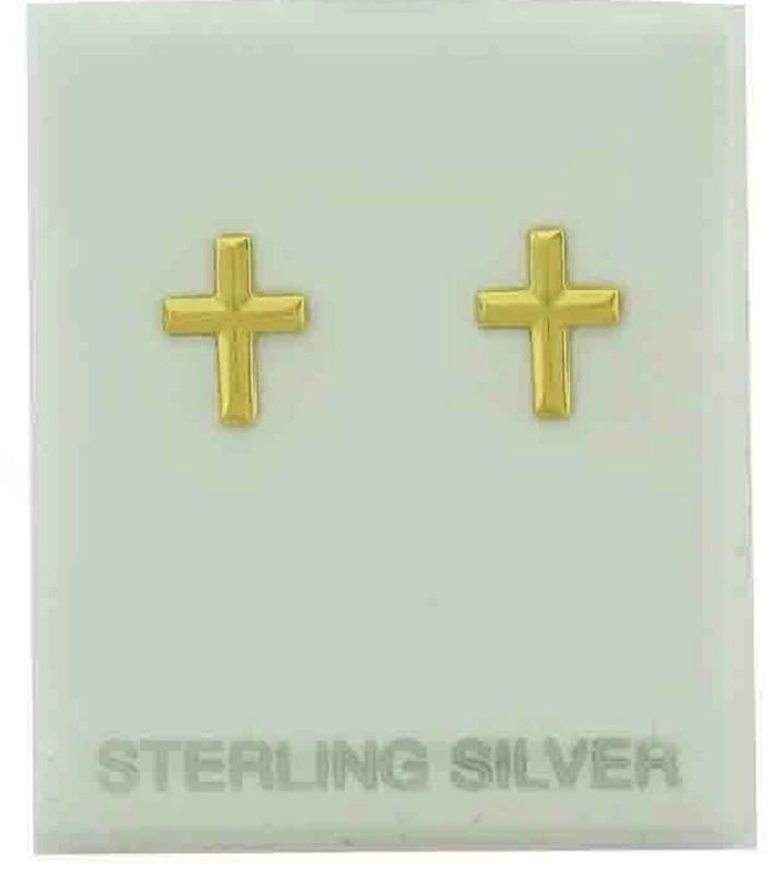 Sterling Silver Gold Tone Cross Earrings