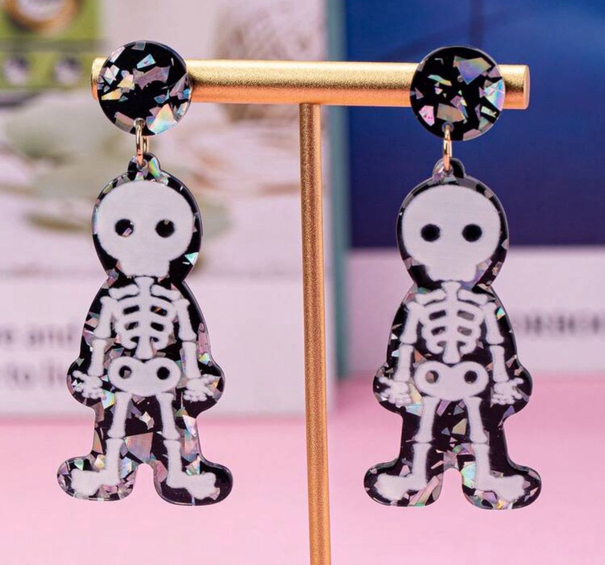 Glitter Skeleton Earrings