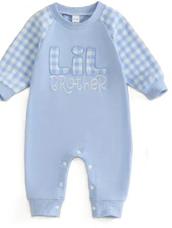 Blue Gingham Lil Brother Long Romper
