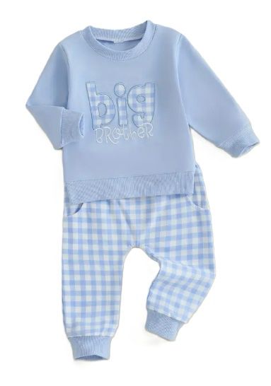 Blue Gingham Big Brother Set