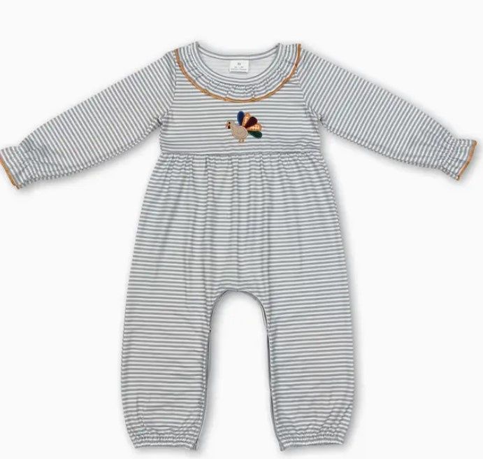 Beige Stripe Turkey Romper, Size: 0/3M
