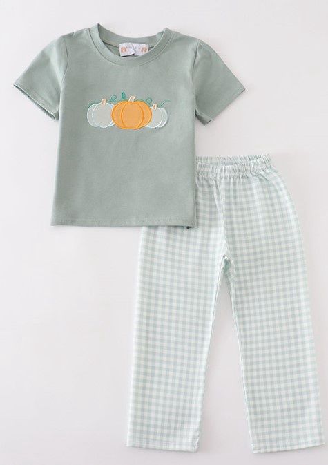 Green Pumpkin Embd Plaid Set, Size: 4T