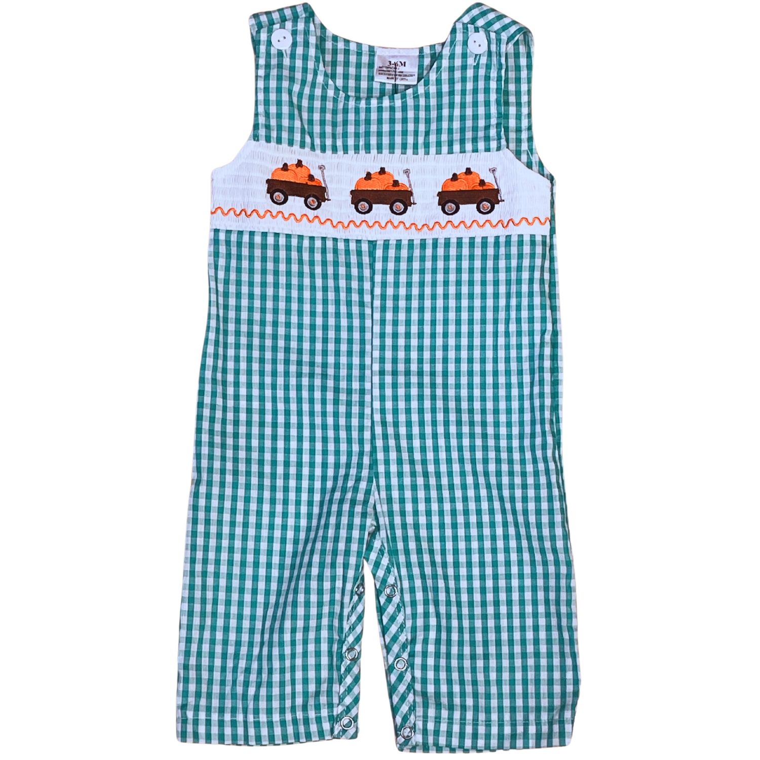 Green Gingham Smocked Pumpkin Long All, Size: 3/6M