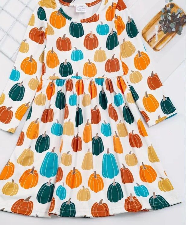 Multicolor Pumpkin LS Dress, Size: 1/2T