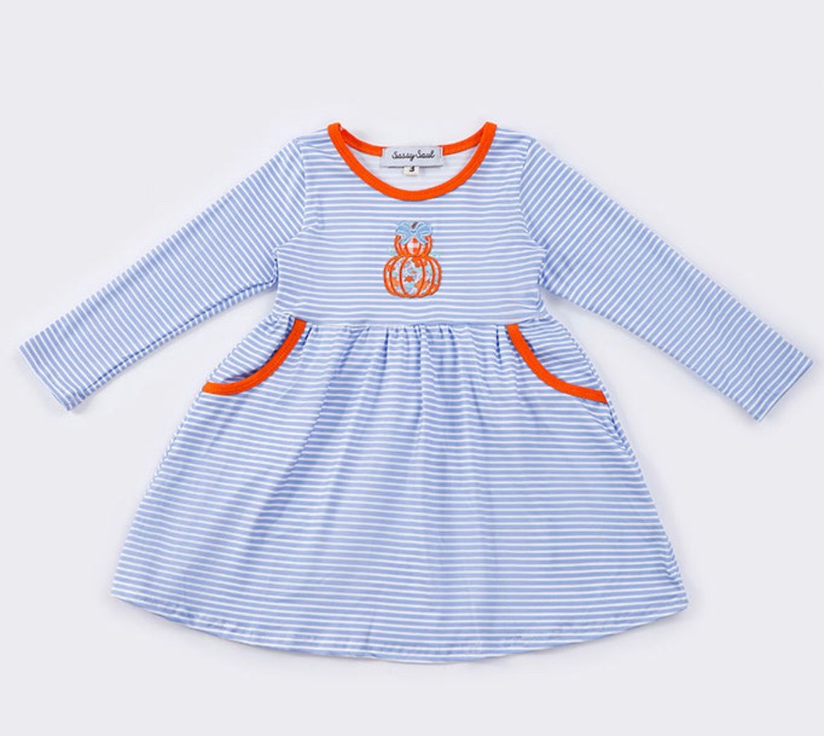 Blue Stripe Pumpkin Dress, Size: 2T