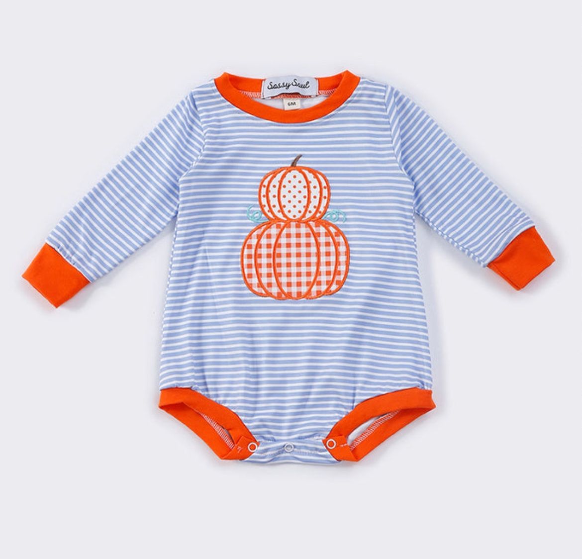 Blue Stripe Pumpkin Boy Romper, Size: 6M