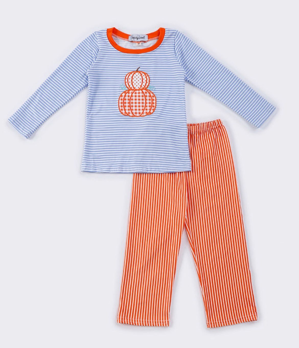 Blue Stripe Pumpkin LS T Shirt, Size: 18M