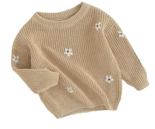 Fall Knit Flower Sweater, Colour: Tan, Size: 2/3T