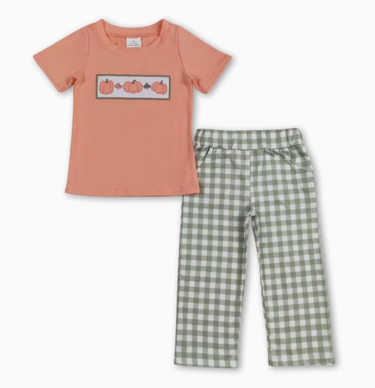 Peach Embd Pumpkin Set, Size: 3T