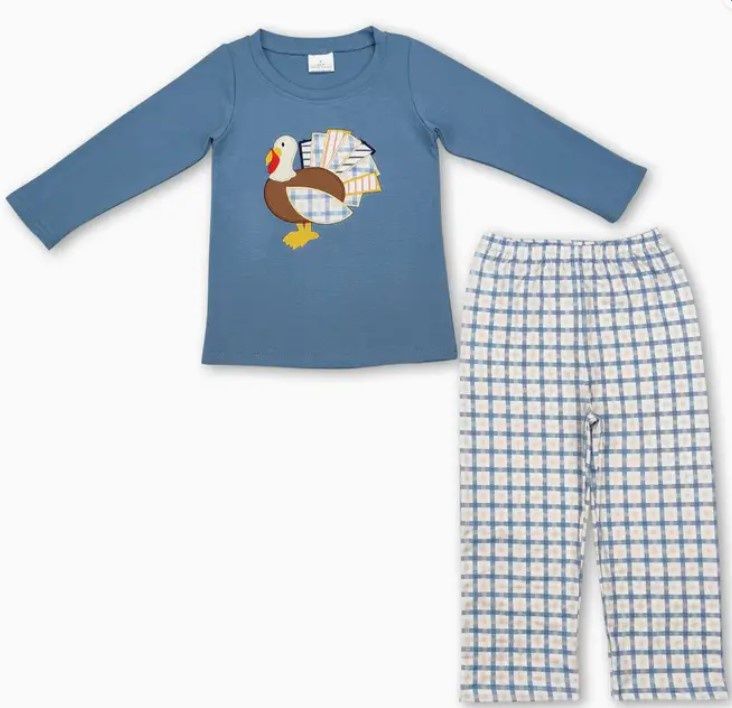 Blue Multicolored Turkey Set, Size: 2T