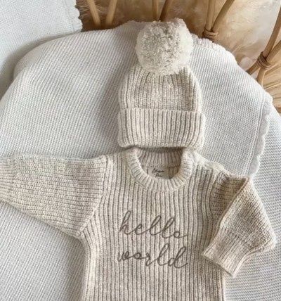 Knit Hello World Onesie w/Hat