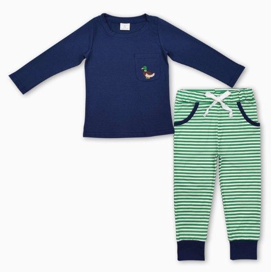 Long Sleeve Embroidered Duck Pocket Outfit